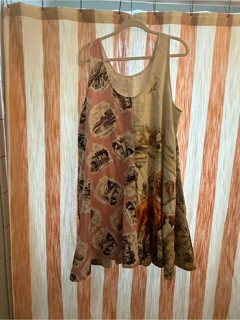 Anthropologie Beige and Dusty Pink Dog Print Tank Dress - Picture 4 of 6